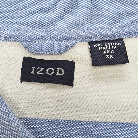 IZOD Men's Polo Shirt 3X Big & Tall Blue White Striped Old Money Preppy Golf Top - Picture 4 of 11